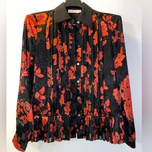 Tory Burch Black Button-Down Shirt with Red  Floral Print